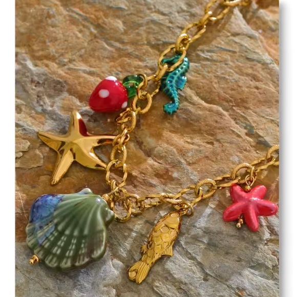 Golden Ocean Charm 18K Gold Stainless Steel Waterproof Necklace - Picture 13 of 15